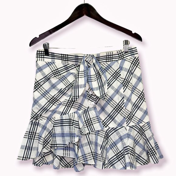 Veronica Beard Women's Size 8 Kaia Plaid Check Wrap Ruffle Skirt Blue & White - Picture 3 of 11